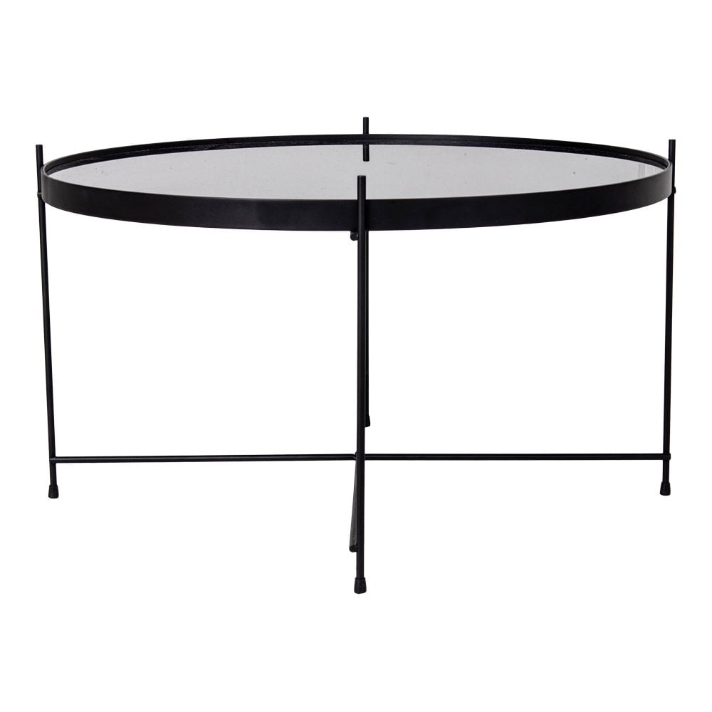 Venezia Salontafel - Salontafel zwart gepoedercoat staal met glas ø70xh40cm