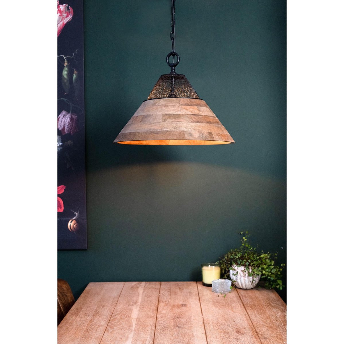 Hanglamp TONY naturel hout+mat zwart Ø50x30cm