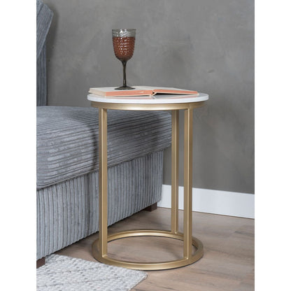 Bijzettafel Mitch Marmer Rond - Wit/Goud |woon-meubel.nl