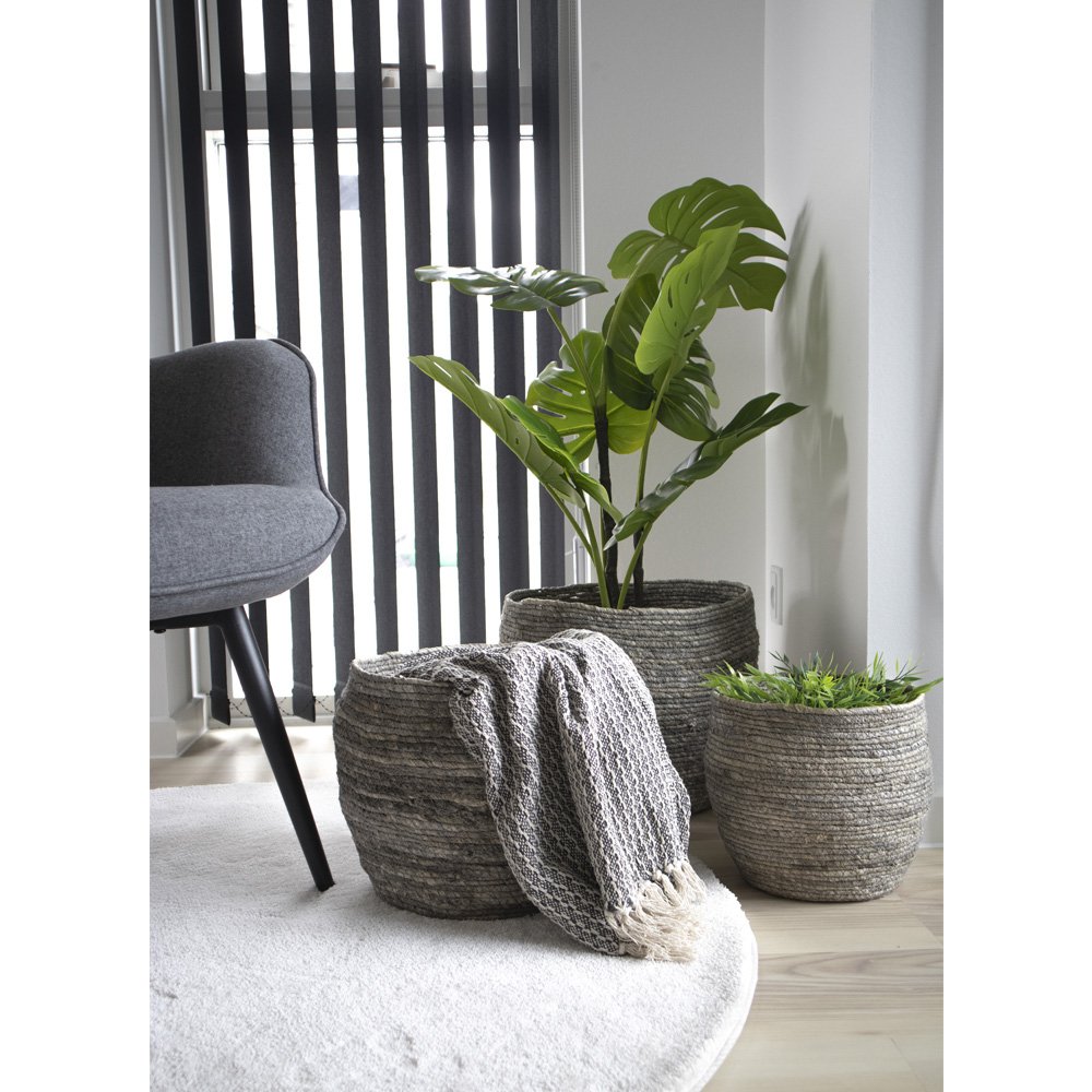 Tivoli Baskets - Grey, Corn Leaf, 33x33x30 cm - Set of 3