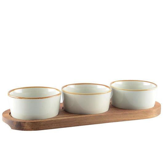 Aperitief set van 3 kopjes op houten plateau | woon-meubel.nl