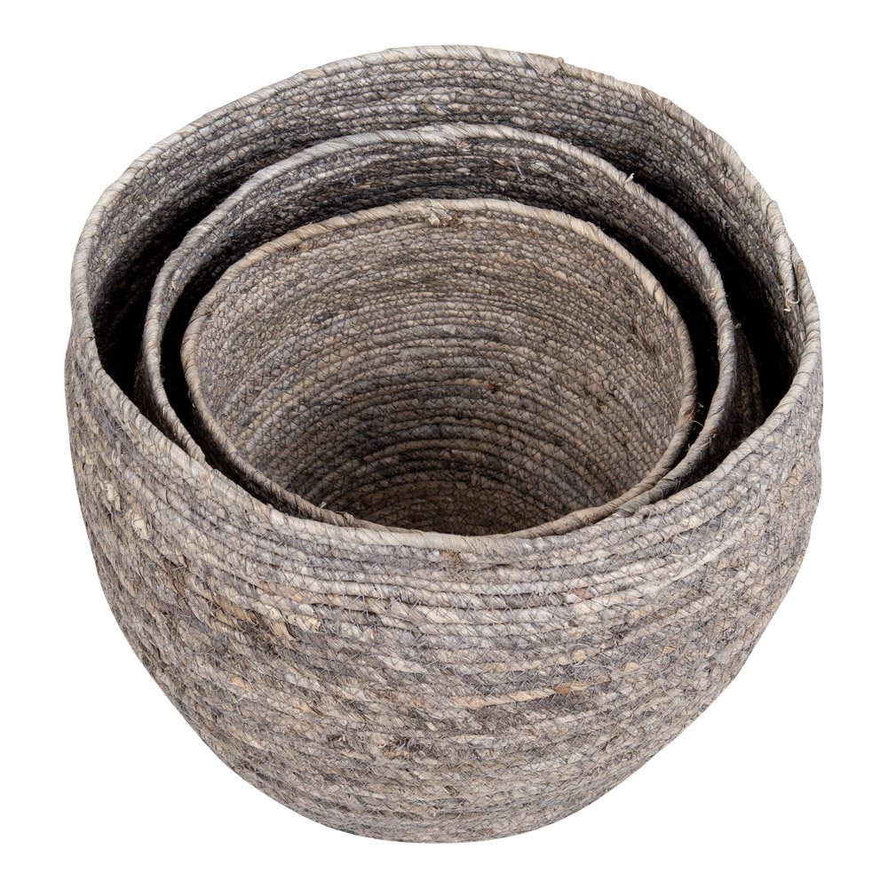 Tivoli Baskets - Grey, Corn Leaf, 33x33x30 cm - Set of 3