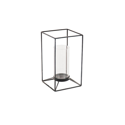Windlicht Glas Metaal Zwart – Housevitamin – 25 cm | woon-meubel.nl