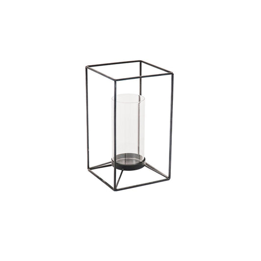 Windlicht Glas Metaal Zwart – Housevitamin – 25 cm | woon-meubel.nl