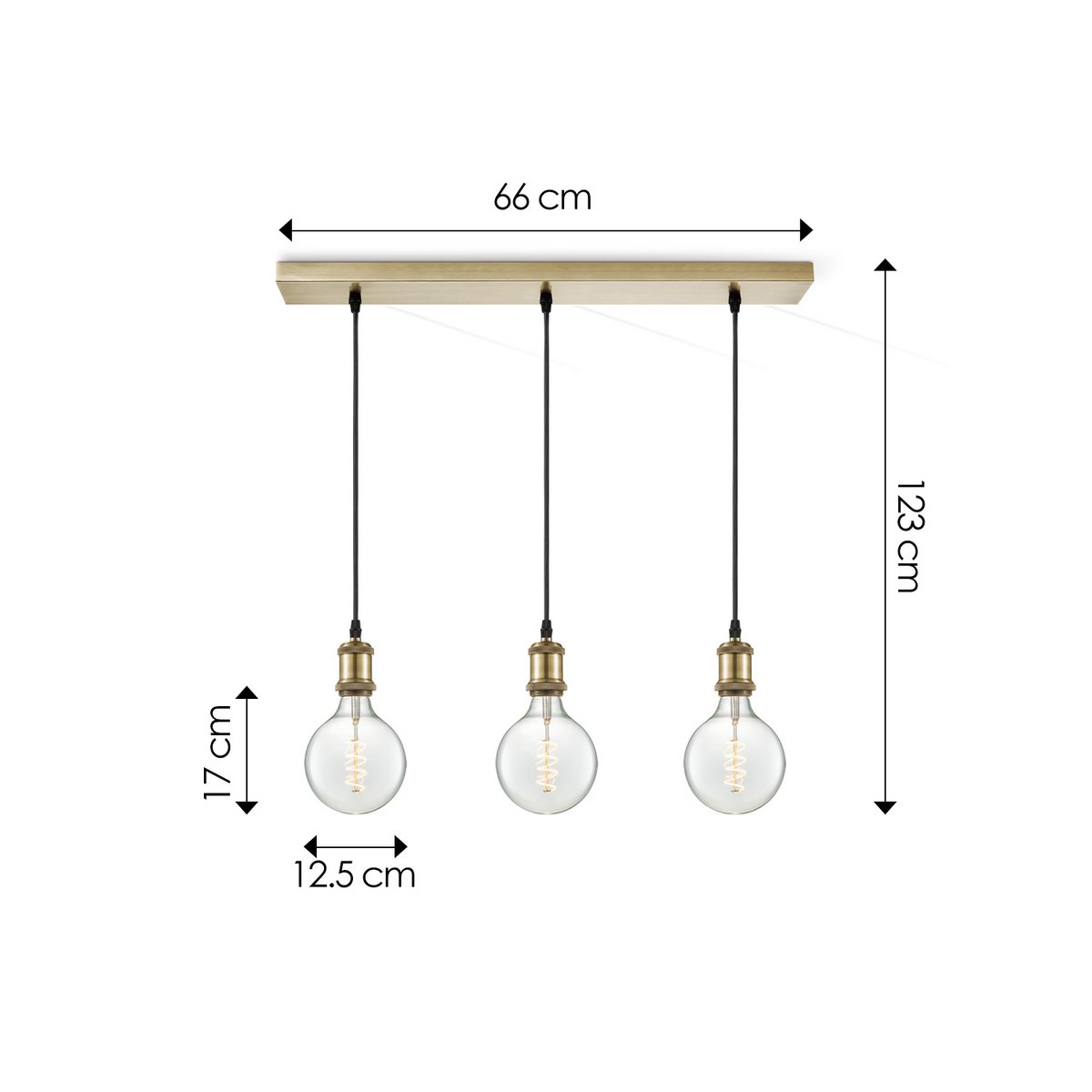 Hanglamp vintage 3 LED lamp G125 dimbaar E27 helder