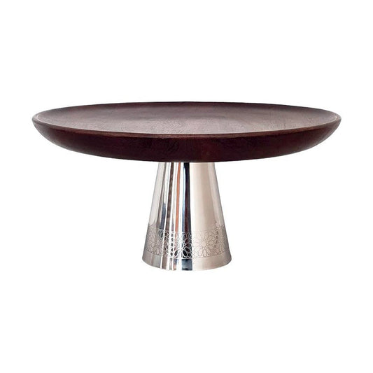 Aulica Taartschaal op Voet – Hout & Zilver – 30x30x14,5 cm