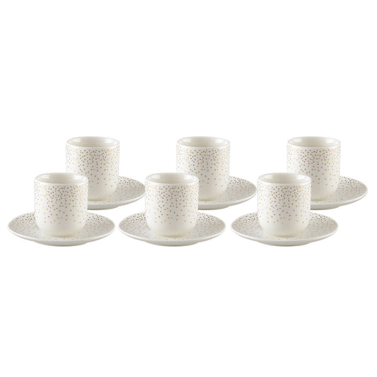 Aulica Plumetis Doré Koffiekopjes – Set van 6 | Met Schoteltjes – 90 ml – Goud & Wit Keramiek