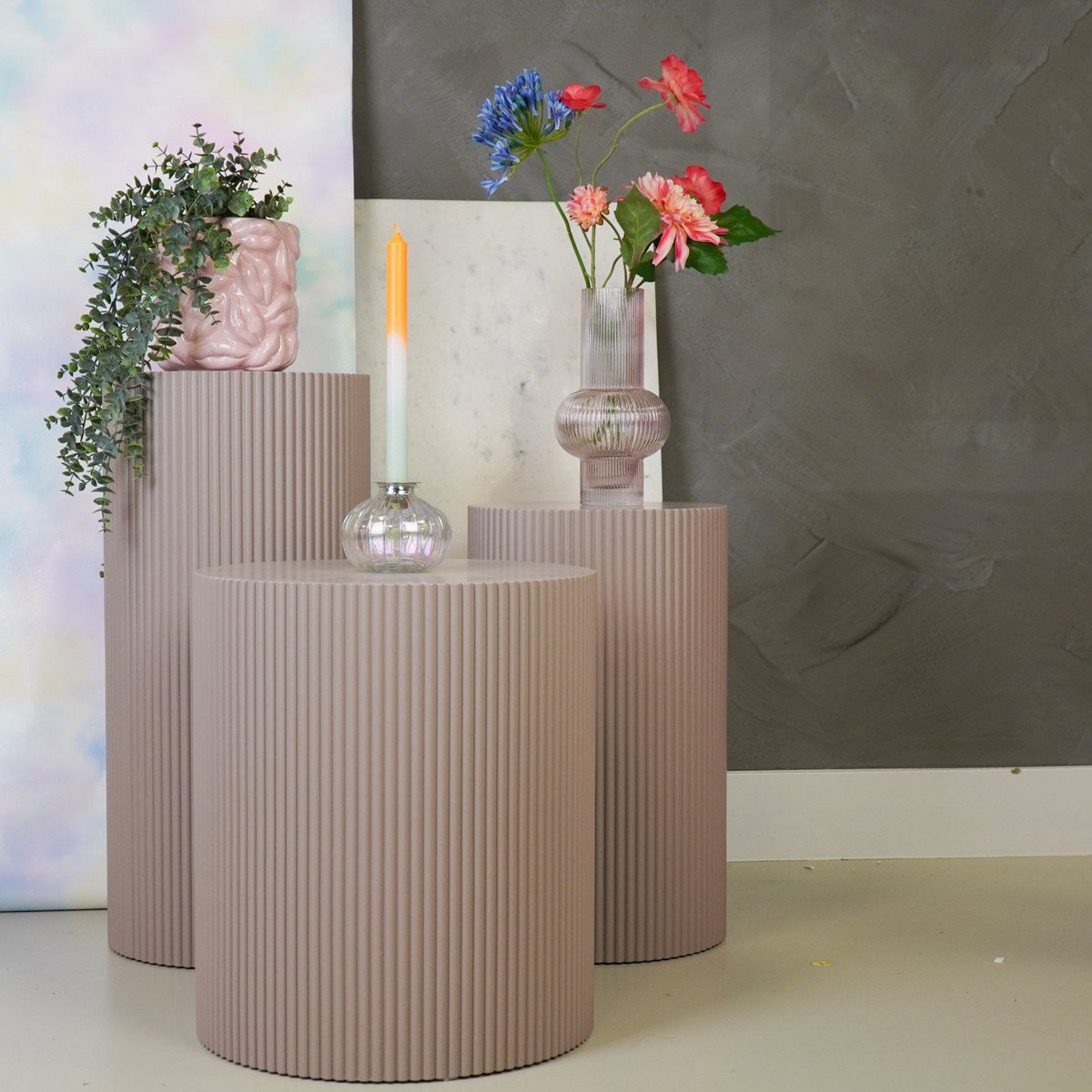 Bijzettafel - Cilinder- MDF -Taupe - 39x45cm