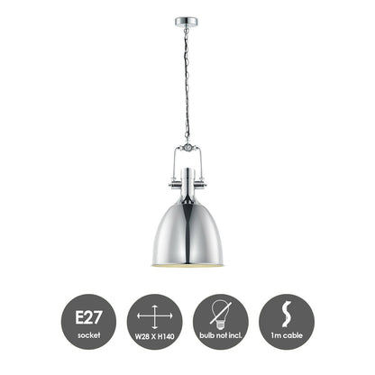 Hanging lamp Dive - chrome - 28.5x29x140cm