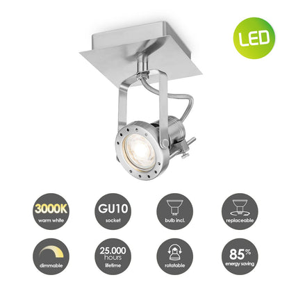 LED Wall Spot Robo - dimmable - brushed steel