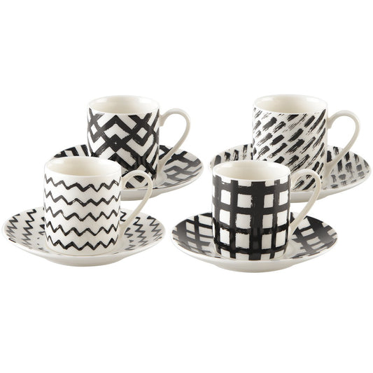 Aulica Koffiekopjes Set van 4 – 90 ml – Zwart/Wit Keramiek | Stijlvol & Origineel Design