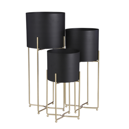 Aries Bloempot op Standaard - Set van 3 - H58 x Ø24 cm - Zwart