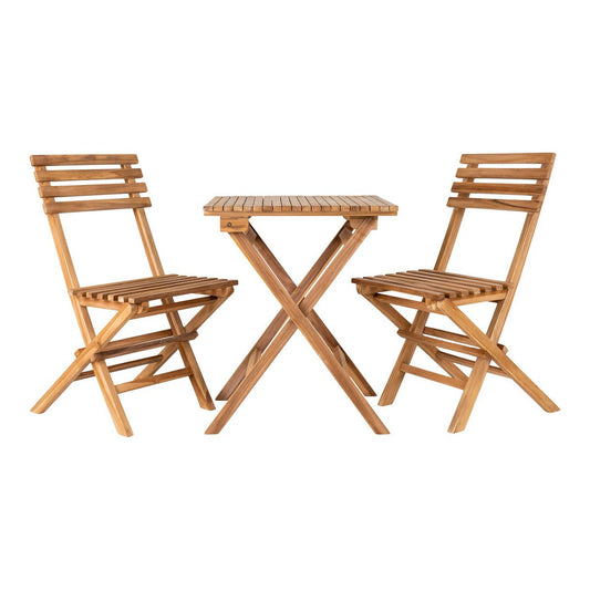 Buitenset - Caféset, 2 stoelen en 1 tafel, teakhout, naturel |woon-meubel.nl