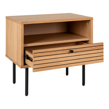 Kyoto Side Table - Side table, oak veneer, black metal legs, 1 drawer