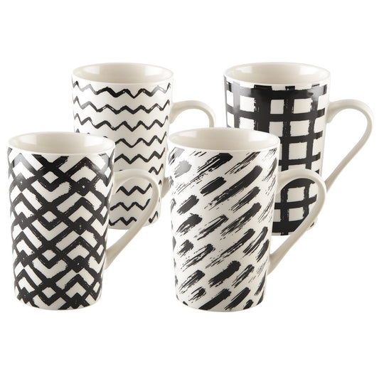 Mokkenset – 4 Stuks – 450 ml | Keramiek Zwart & Wit | Design Koffie- en Theemokken