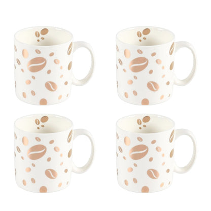 Mok “Grain de Café” – Set van 4 – Luxe – Porselein – Wit & Goud |woon-meubel.nl