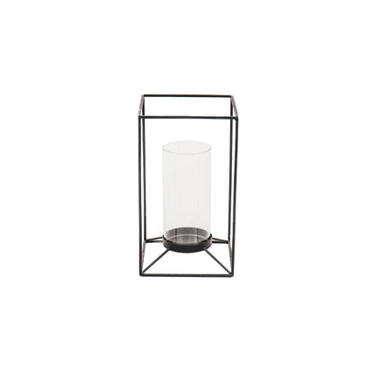 Windlicht Glas Metaal Zwart – Housevitamin – 25 cm | woon-meubel.nl