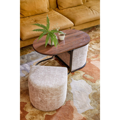 Coffee table with poufs - 3-piece - L79 x W45 x H41 cm - Light grey