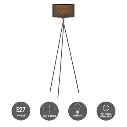 Modern Floor Lamp - Lampshade Black - 53x53x138