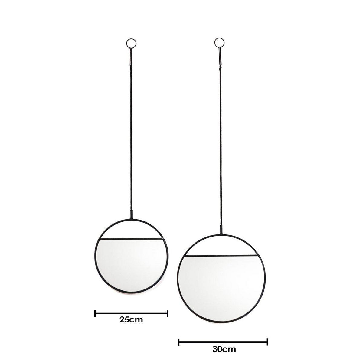 Mirror - Round Wall Mirrors - Metal - Black -S2- 25x90 &amp; 30x100