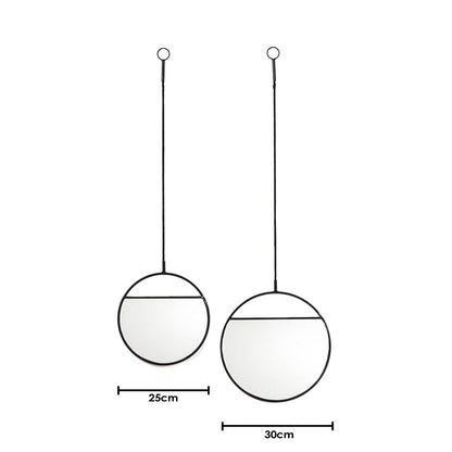 Mirror - Round Wall Mirrors - Metal - Black -S2- 25x90 &amp; 30x100