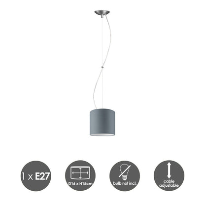 Deluxe pendant lamp with lampshade, E27, gray, 16cm