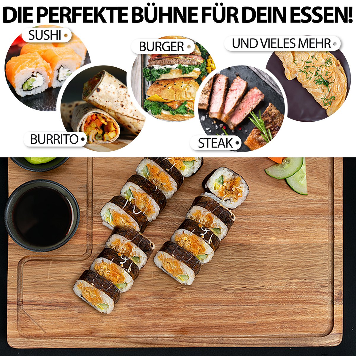 Serving plate XXL 'Santiago' 2 Set made of FSC®-certified Acacia Wood with sauce bowls
