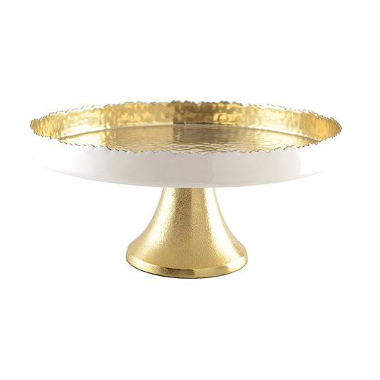 Witte en Gouden Taartschaal op Voet – 30 cm |woon-meubel.nl