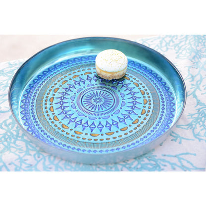 Aulica Coachella Blue Glass Tray – Ronde Blauwe Glazen Dienblad 34,5 cm