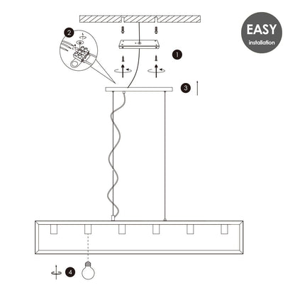 Hanging lamp Dito 6 lights - Black - 140x18x124cm