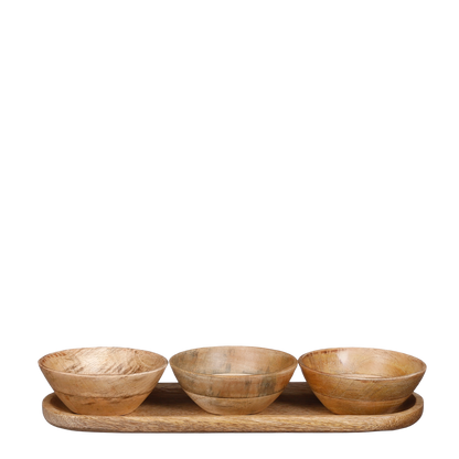 Tomar Bowls and Tray - L35 x W12 x H5 cm - 100% FSC Mango Wood - Light Brown