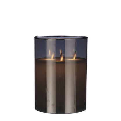 LED Candle - H20 x Ø15 cm - Glass/Wax - Grey