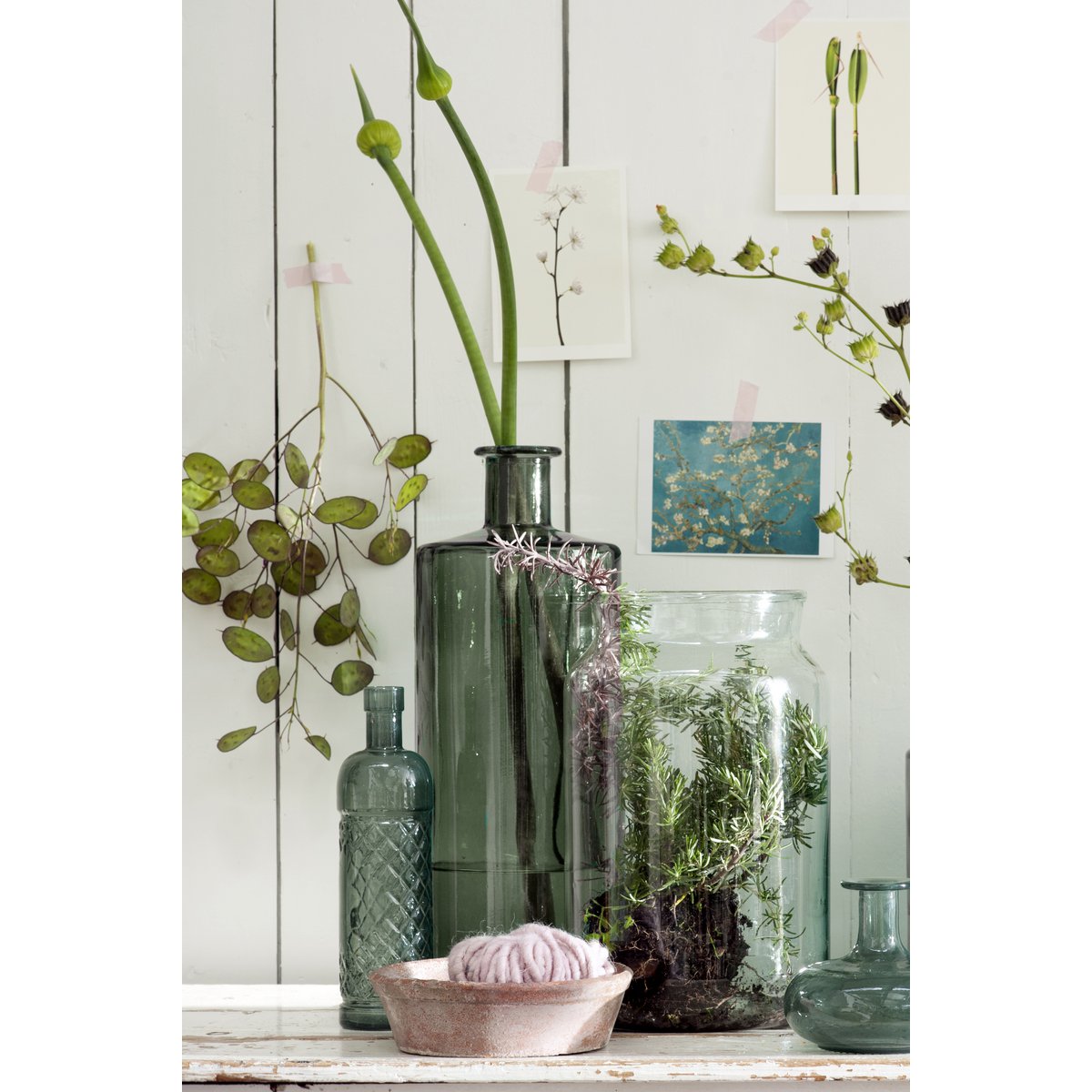 Guan Fles Vaas - H40 x Ø15 cm - Gerecycled Glas - Groen