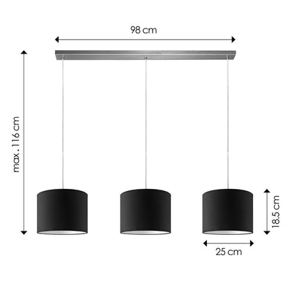 Hanging lamp Beam 3L, E27, black Lampshade, 25cm