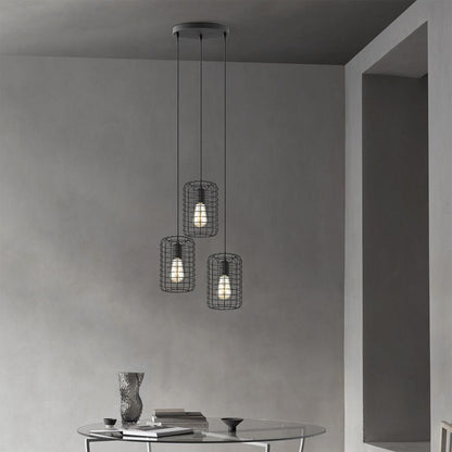 Hanging lamp Netting 3 lights - Black - 32x32x127cm