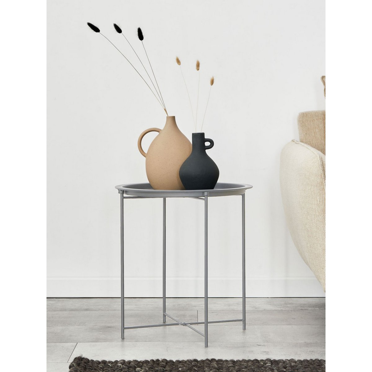 Inklapbare ronde bijzettafel met opbergruimte – Ø 47 cm | Voor binnen en buiten