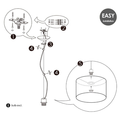 Lampe à suspension de luxe avec abat-jour, E27, noir, 30 cm