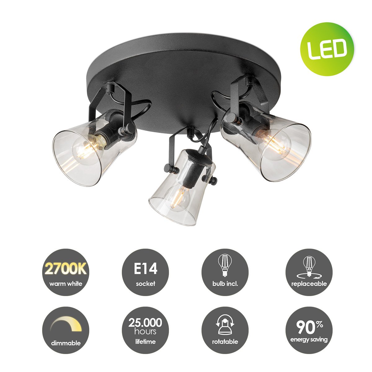 LED Opbouwspot Edge 3 - Rond - dimbare - zwart