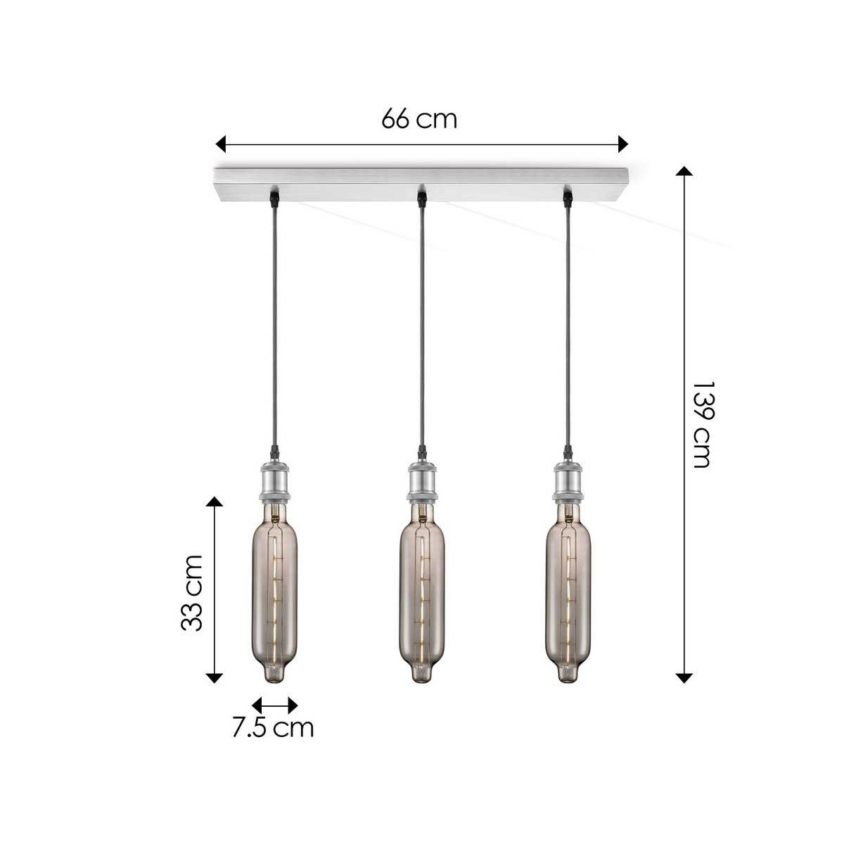 Hanglamp chroom vintage Tube 3L G78 dimbaar E27 rook