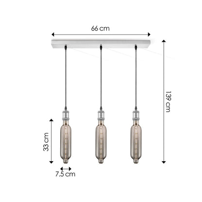 Pendant lamp chrome vintage Tube 3L G78 dimmable E27 smoke