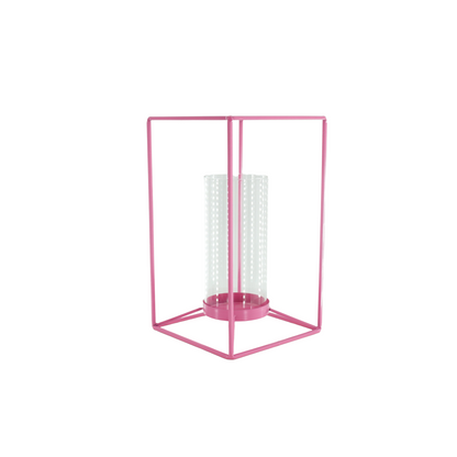 Lantern - Metal/Glass - Pink - 12.5x12.5x20cm