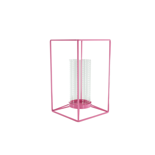 Lantern - Metal/Glass - Pink - 12.5x12.5x20cm