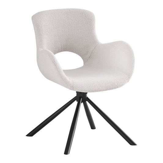 Amorim Dining Chair - Eetkamerstoel, in bouclé gebroken wit met draaiknop - Set van 2