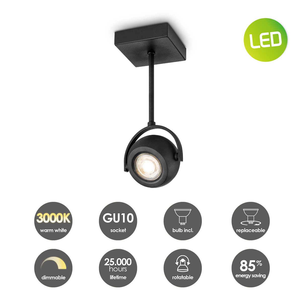 LED Opbouwspot Nop - incl. dimbare LED lamp - zwart