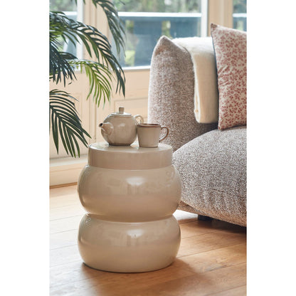 Vendi Bijzettafel - H40 x Ø35 cm - Keramiek - Crème |woon-meubel.nl