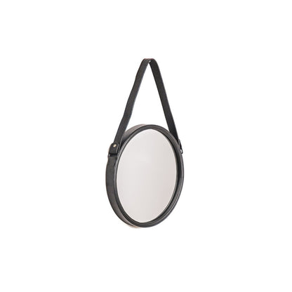 Mirror - Round Wall Mirror - Leather/Metal - Black - Ø30cm