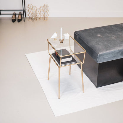 Side table / Bedside table - Metal &amp; Glass - Gold -50x35x60cm