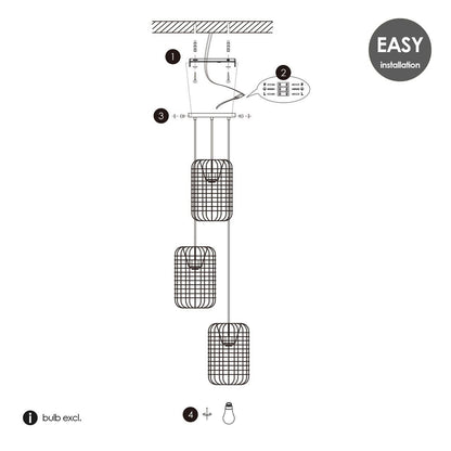 Hanging lamp Netting 3 lights - Black - 32x32x127cm