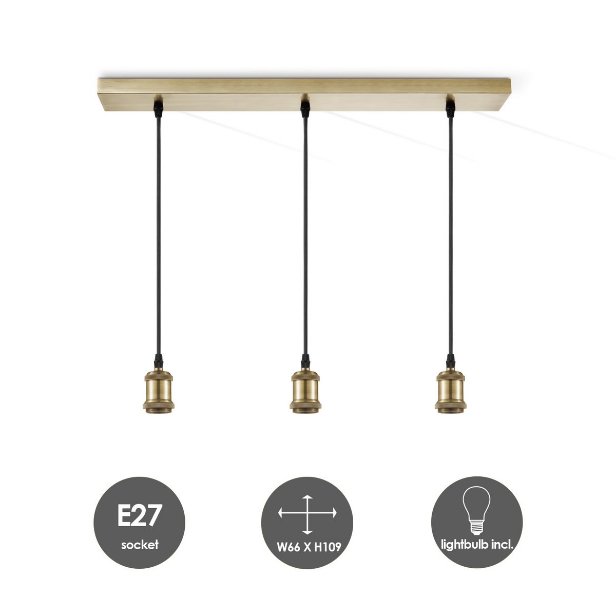 Hanglamp vintage - 3 LED lamp G95 - dimbaar E27 rook