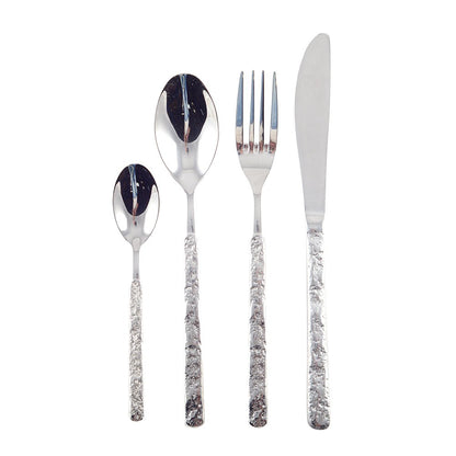 24-Piece Cutlery Set with Hammered Finish – Silver
